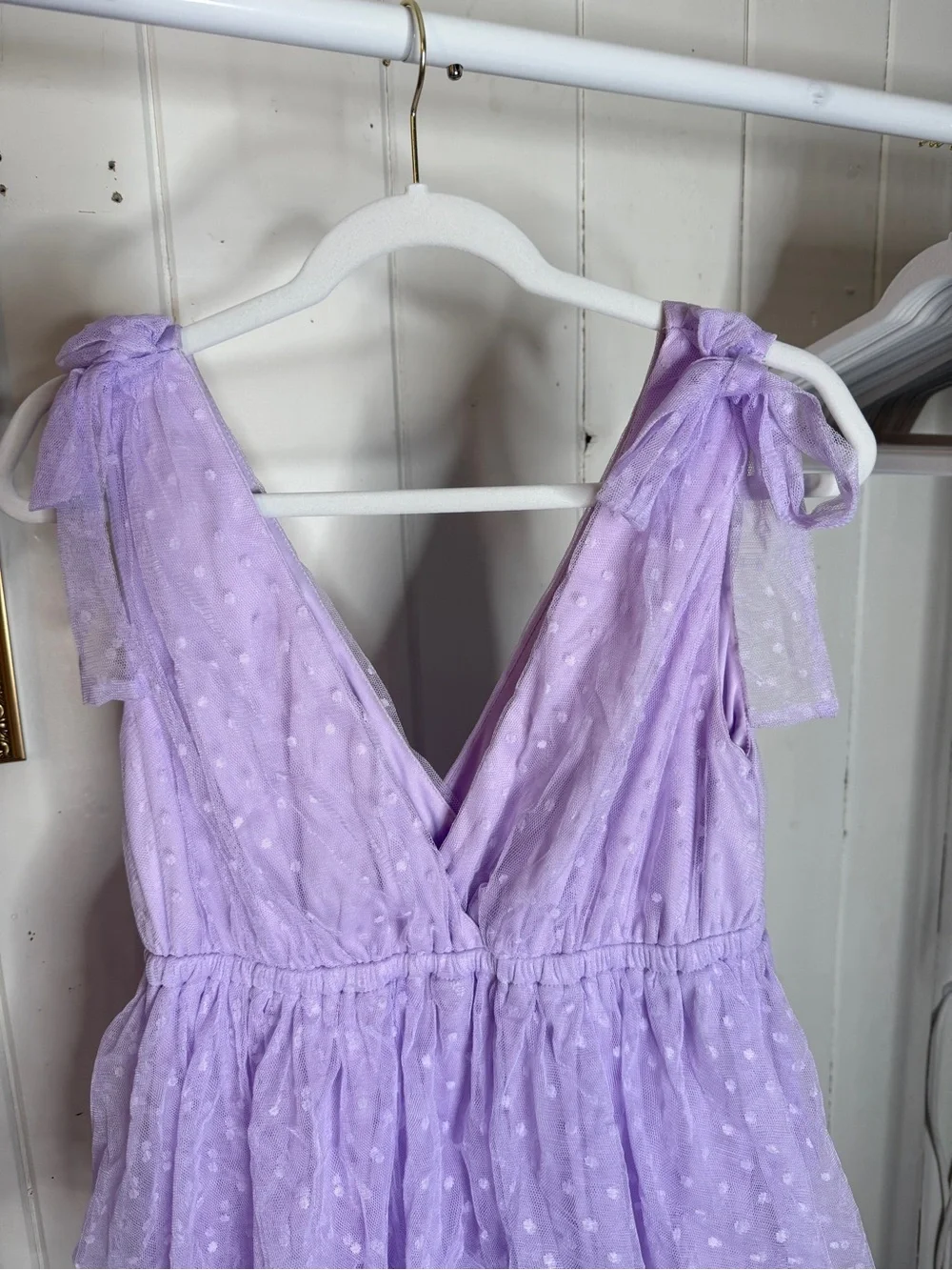 Lavender Tiered Swiss Dot Maxi Dress